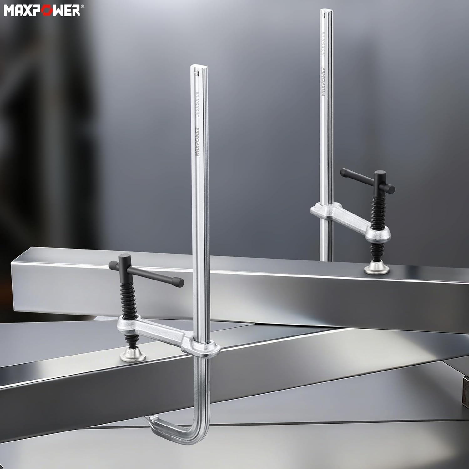 MAXPOWER Light Duty F Clamp 12 inch, 701 LBS Clamping Pressure, 3-1/8 inch Throat, Full Steel Bar Clamps for Welding, Pack of 2