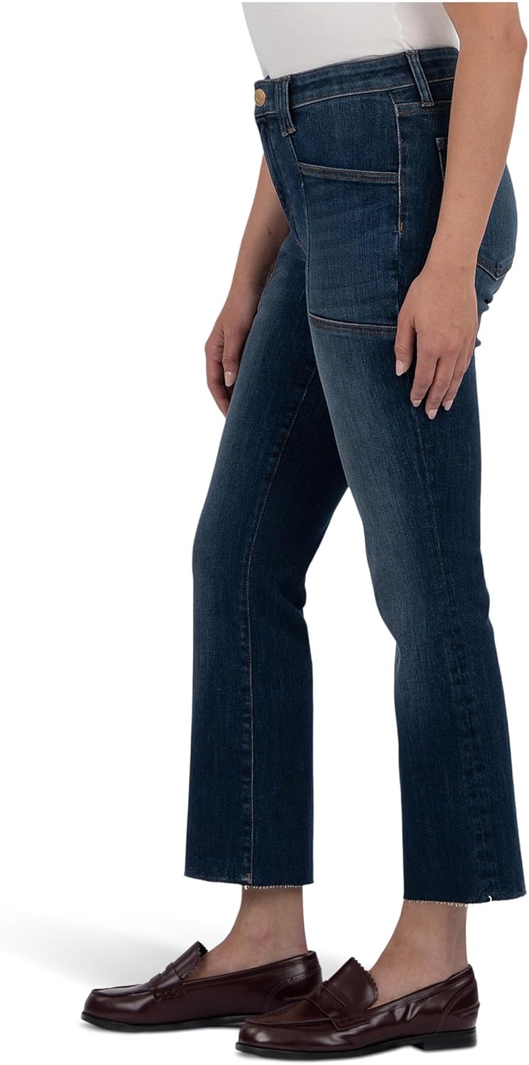 KUT from The Kloth Womens Kelsey High-Rise Flare Frt Pockets Inset Raw Hem in