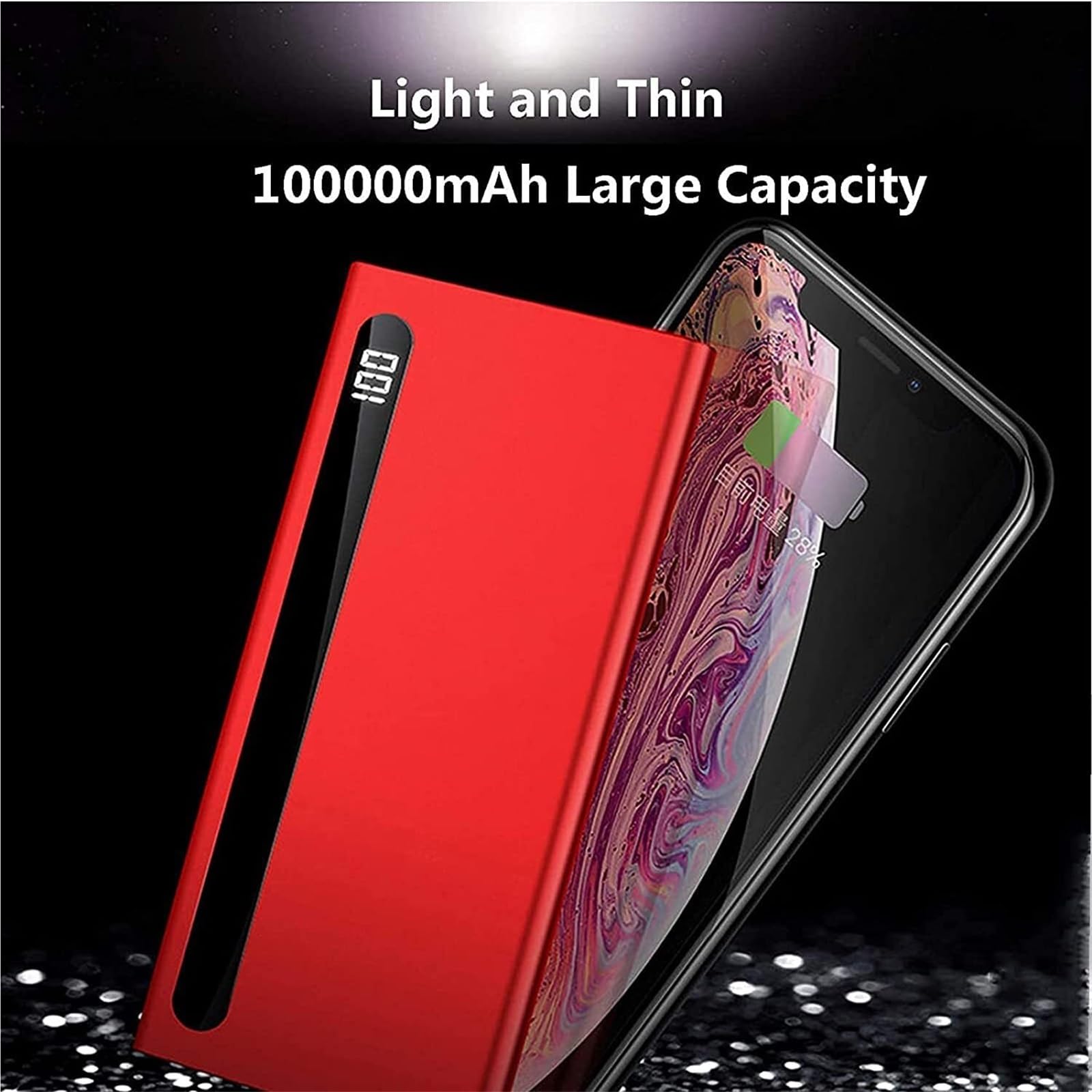Przenośna ładowarka Power Bank 100000 mAh, 2,1 A, szybkie ładowanie do telefonu, zewnętrzna bateria z cyfrowym wyświetlaczem LED, 2 porty USB i 2 wejścia USB-C, dla telefonu z systemem Android