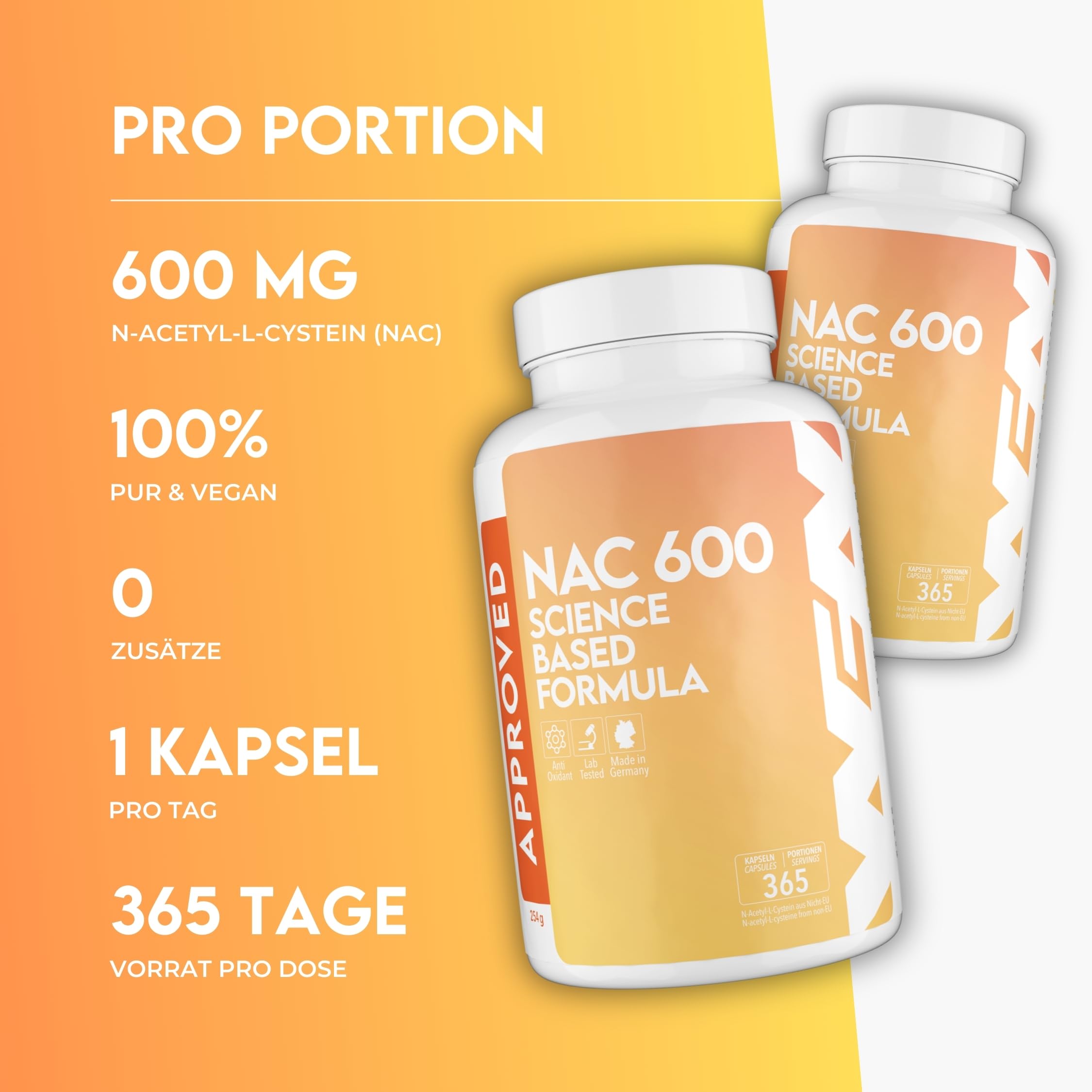 WFN Approved NAC 600 mg pro Kapsel - 365 Kapseln Jahresvorrat - Hochdosiert, vegan, ohne Zusatzstoffe - Produziert & laborgeprüft in Deutschland