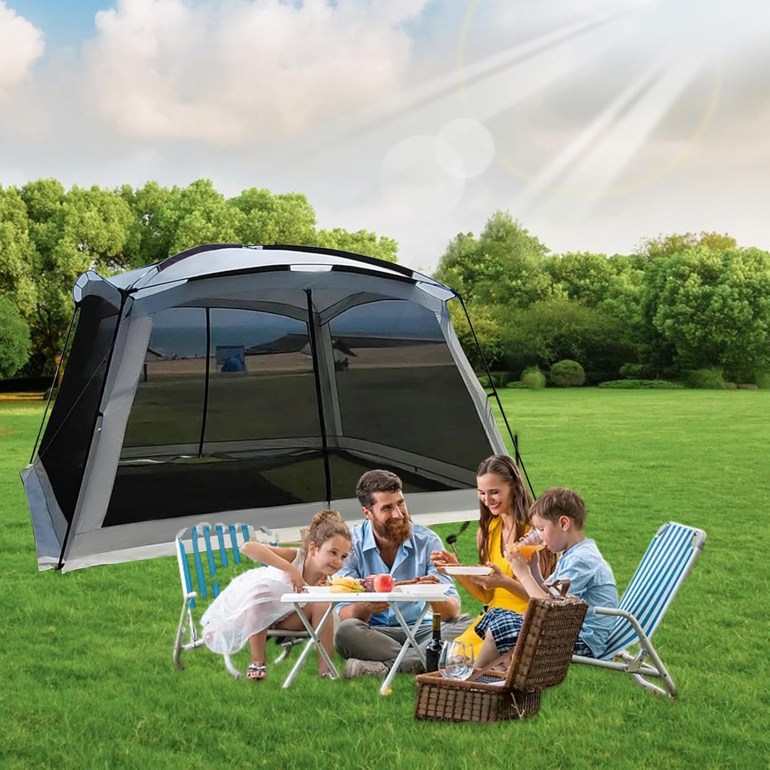 Tent Camping - UV Resistant Sunshade House - Screen House Tent - for Picnic Family Trip Backyard Road Trips Travel Beach