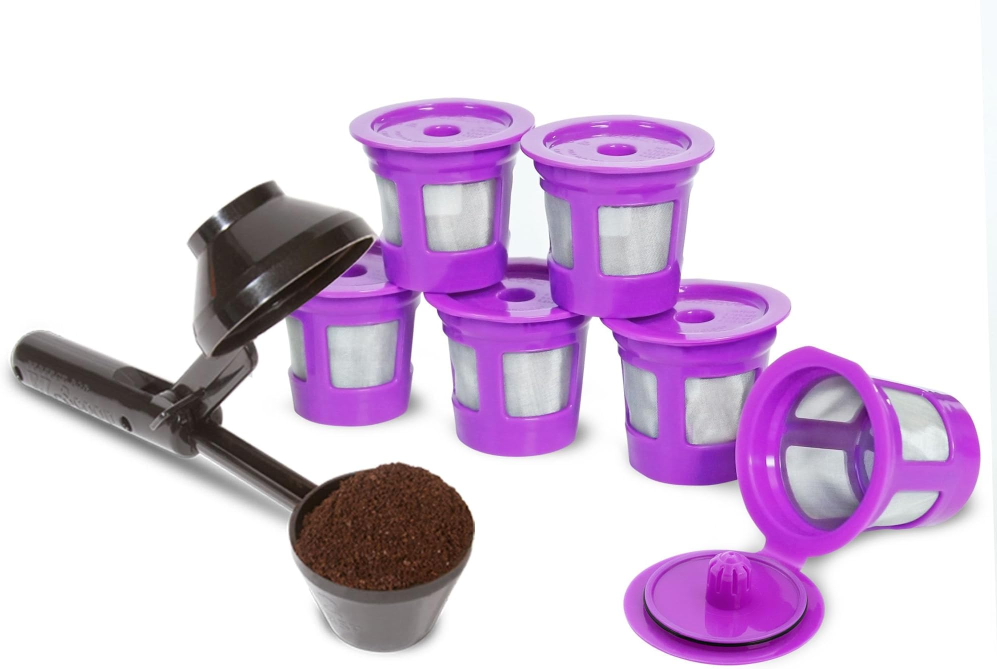 2-Item Bundle: 6-Pack Cafe Save 1-Stream Reusable K Cup Coffee Filters + EZ-Scoop 2 Tbsp Scoop with Integrated Funnel, Refillable Pod Capsule For Use with Keurig & Select Single Cup Coffee Maker