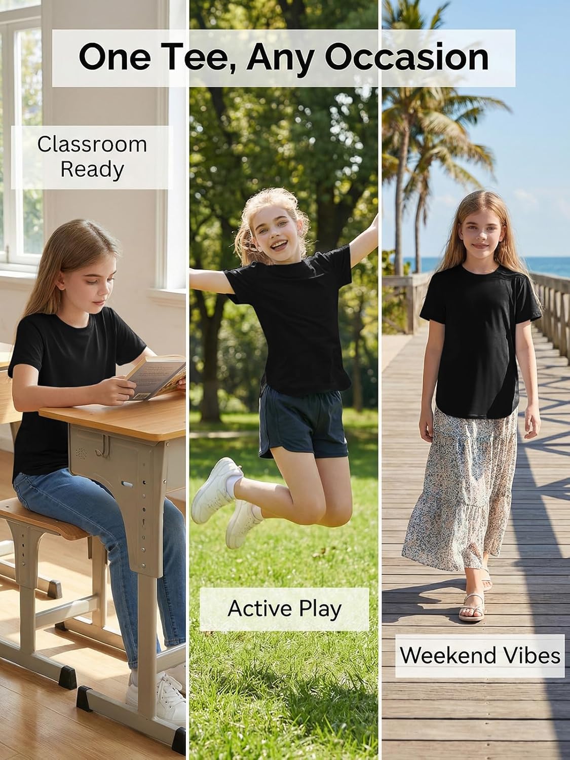 Girls Athletic Short Sleeve Shirts Kids Curve Hem Soft Tunic Tops Gym Workout Active Tee - Image 4