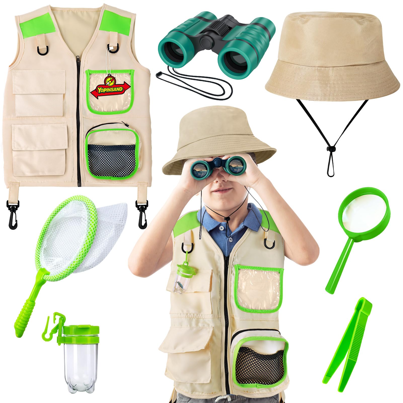 YOPINSAND Kids Explorer Kit & Bug Catcher Kit, Camping Gear for Kids, Outdoor Exploration Set with Vest & Hat, Ideal Outdoor Camping Adventure Toys for Boys Girls