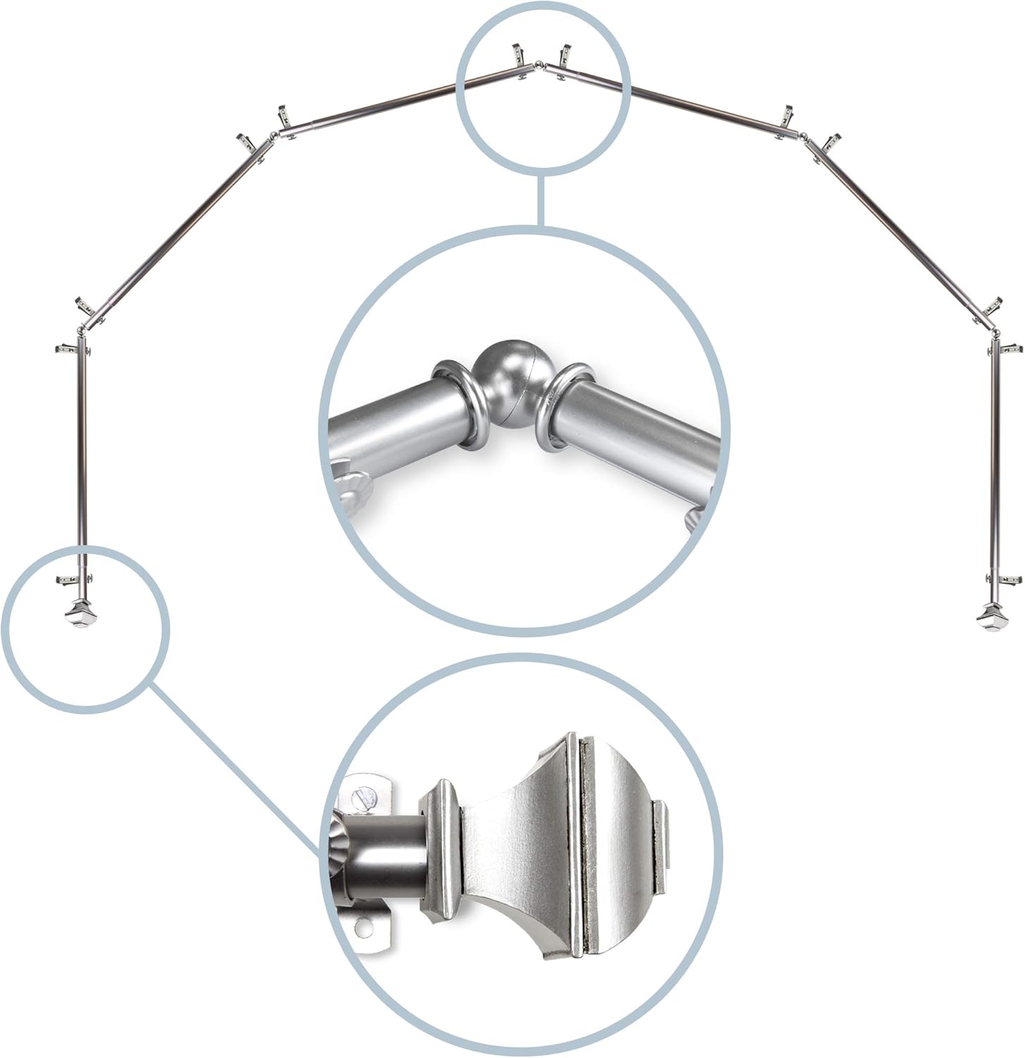 Rod Desyne 13/16" Moyat 6-Sided Bay Window Curtain Rod, Satin Nickel