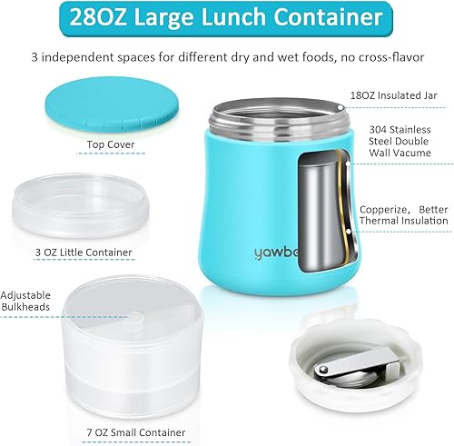 Miniatura 2 de Termo para comida caliente, termo de sopa de 28 onzas para adultos, tarro de comida aislado 2 en 1, recipiente de yogur, recipiente de cereal para