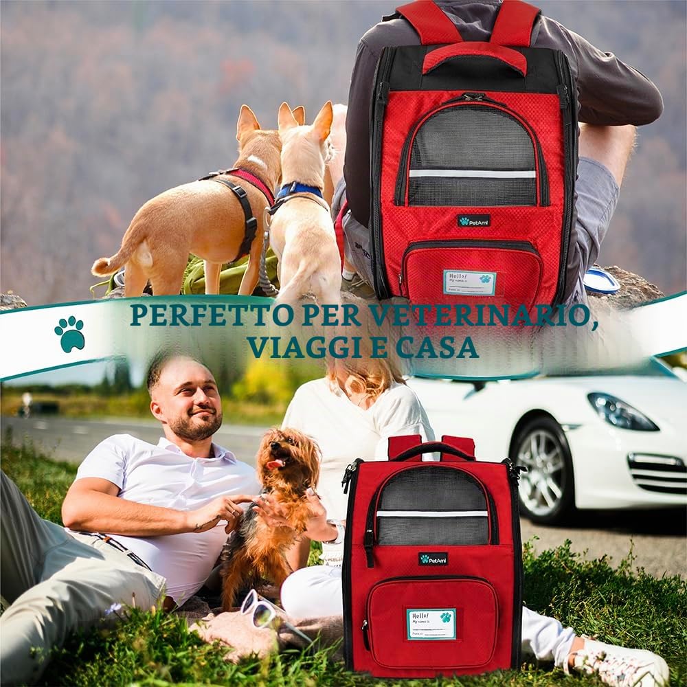PetAmi, Zaino per cani di piccola e grande taglia, per animale domestico, cucciolo, zaino ventilato per animali domestici, zaino da viaggio, approvato dalle compagnie aeree, zaino per gatti da