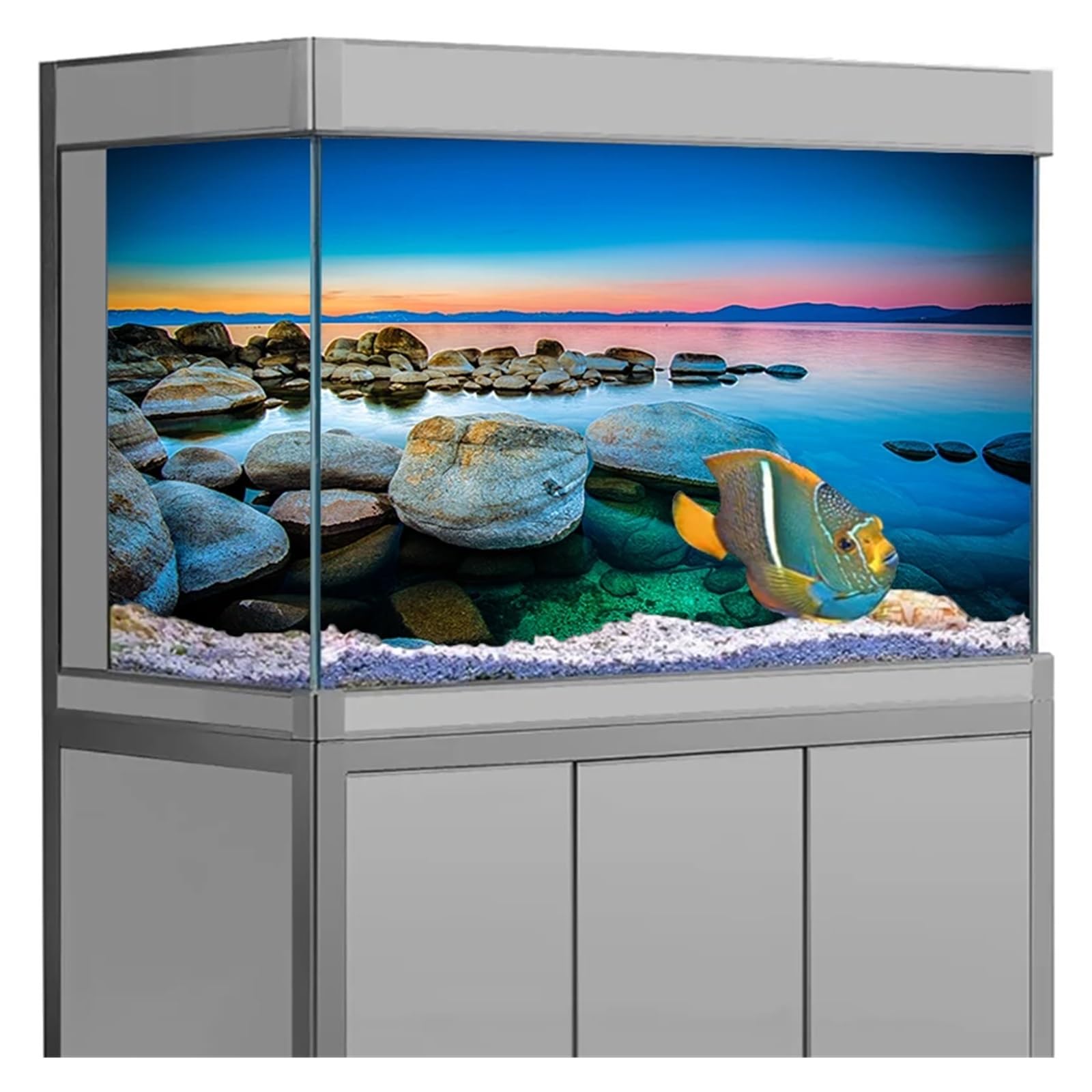 Fond D'aquarium Autocollant de Fond d'aquarium, Affiche de Vue sur la mer en Pierre, décoration d'aquarium, Papier Peint Auto-adhésif, arrière-Plan(54x122cm)