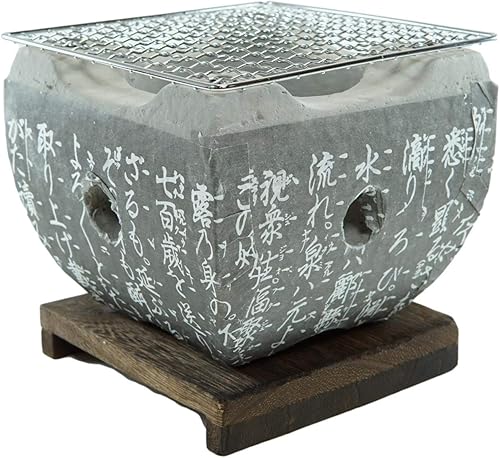 Ebros Gift Cocina japonesa Shichirin Konro - Parrilla de carbón portátil compacta con parrilla de malla de alambre de acero inoxidable y base de