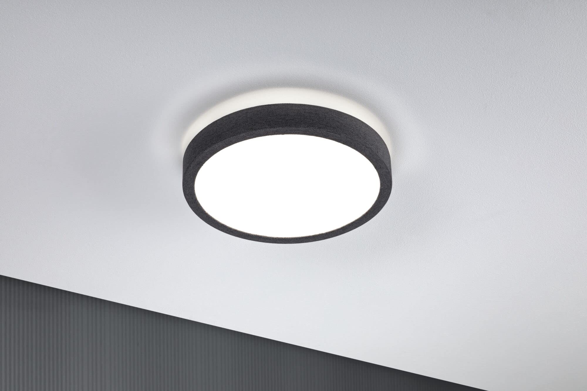 Paulmann 71055 LED Panel Cosara rund 15W IP44 1300lm 300mm Deckenleuchte in Dunkelgrau Kunststoff/Stoff 4000K Badleuchte