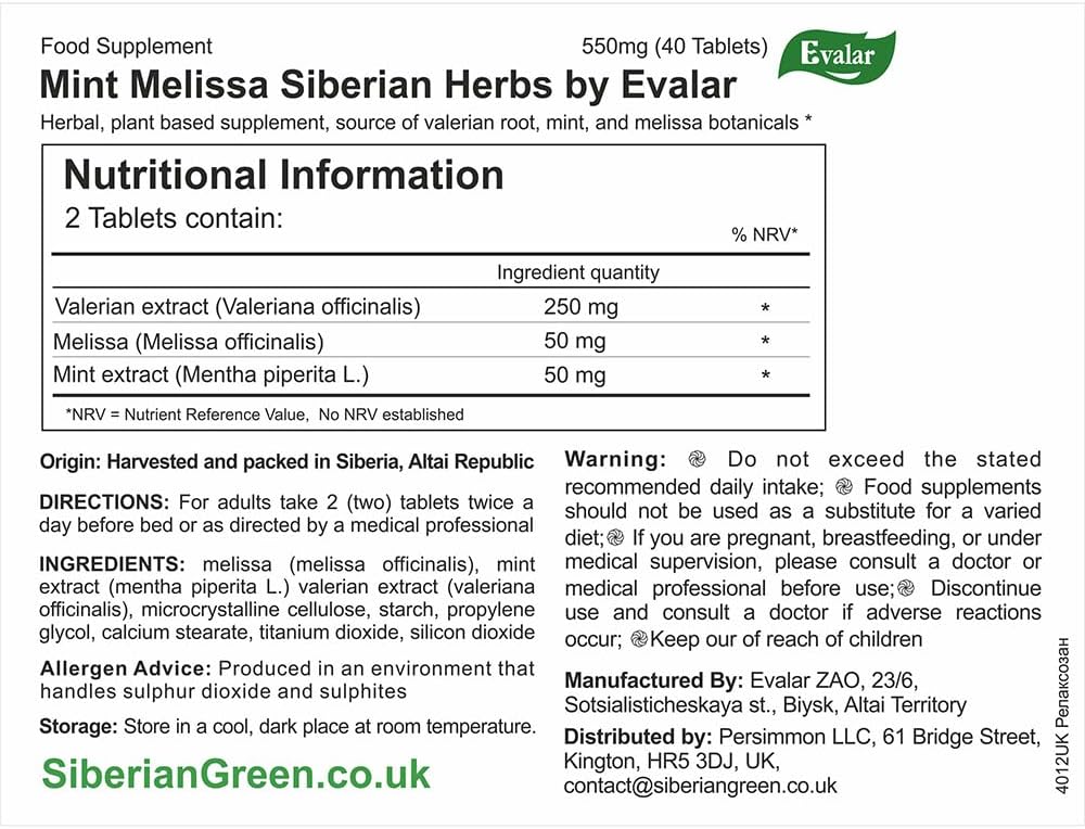 Evalar Melissa Mint Siberian Herbs Relaksozan 40 Tabs - Image 5