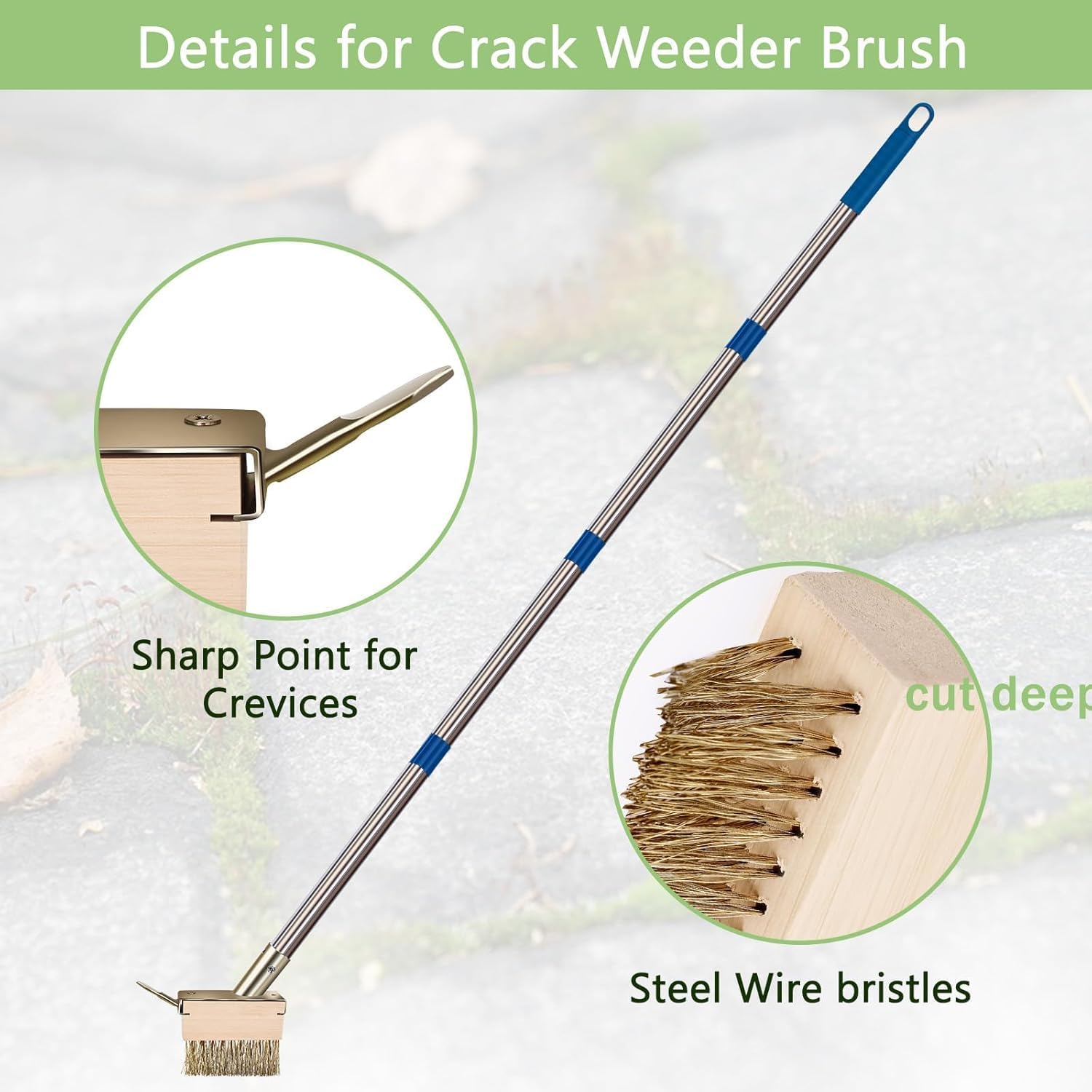Crack Weeder Tool Head, Crevice Weeding Moss Brush Head with Scraping Hook, Moss Remover for Cleaning Paving Joint Paver Sidewalk Patio Stone Driveway Deck，2PCS