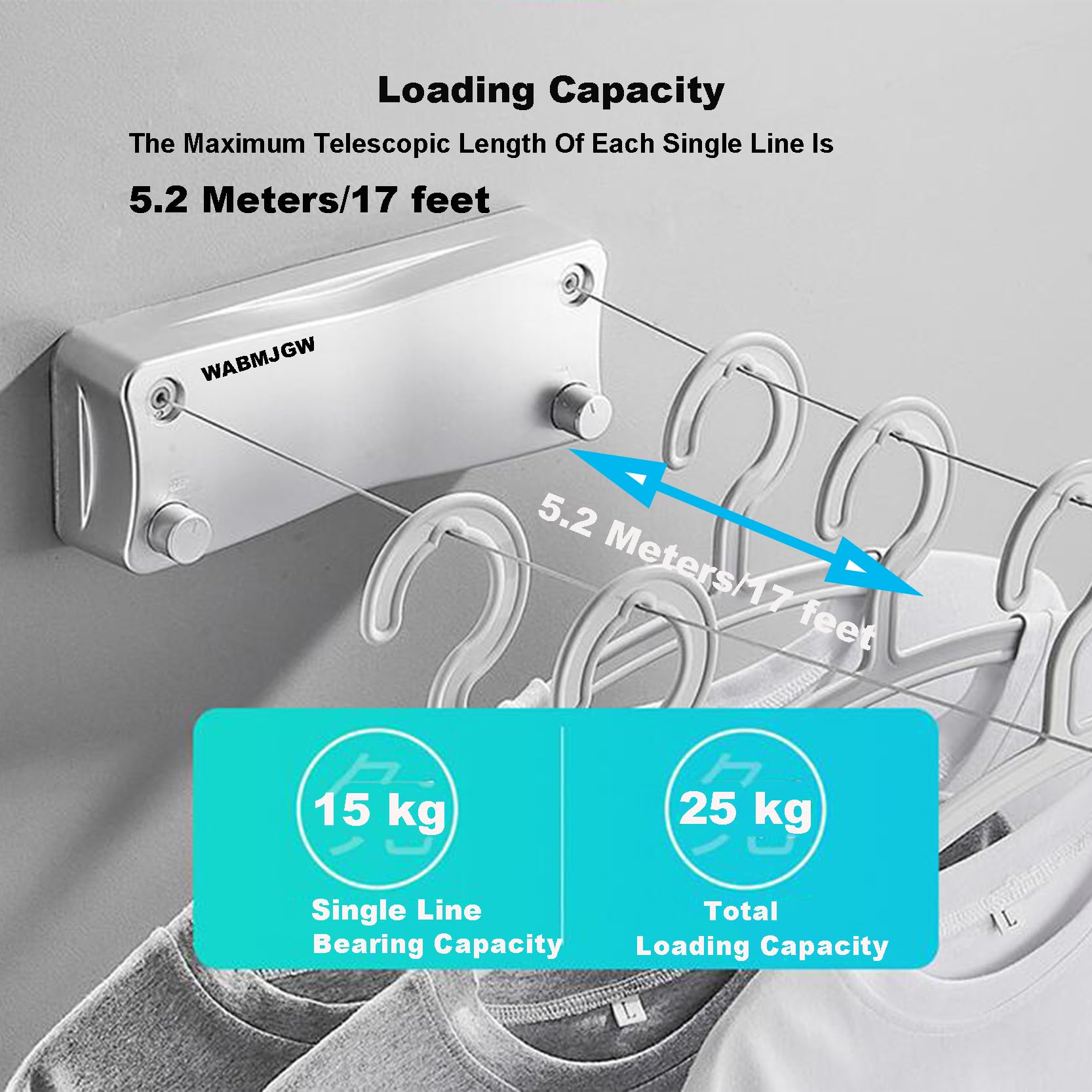 Corde à Linge Rétractable Double 5.2m - Pour Intérieur Et Extérieur - Fixation Murale Facile