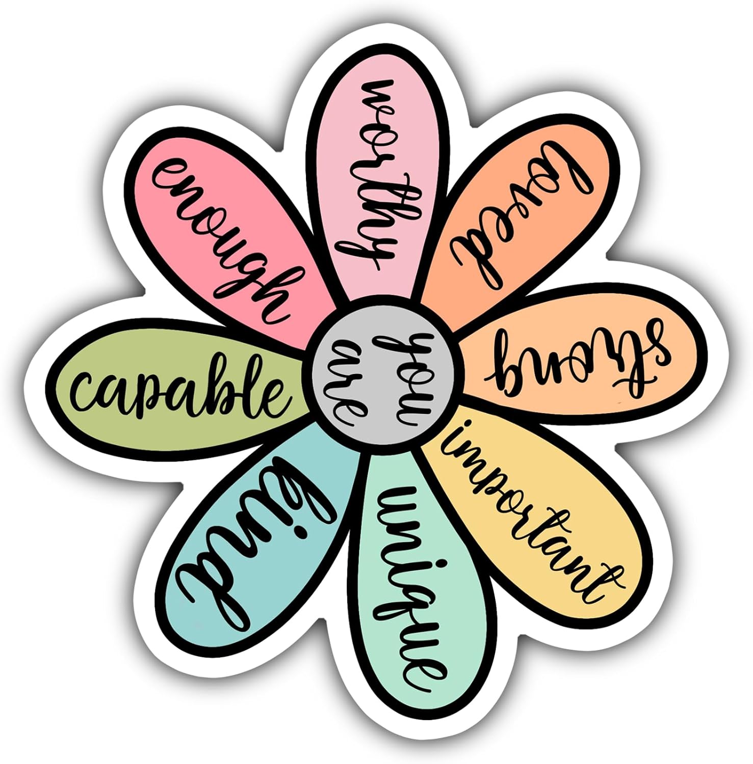 Motivational Flower Vinyl Sticker, Encouraging Decal, Mental Health, You are Enough, Worthy, Strong, Inspirational Quote, Reminder Sticker (5)