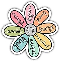 Vista 1 de Calcomanía de vinilo motivacional de flores, calcomanía alentadora, salud mental, eres suficiente, digno, fuerte, cita inspiradora, calcomanía