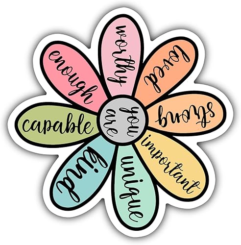 Calcomanía de vinilo motivacional de flores, calcomanía alentadora, salud mental, eres suficiente, digno, fuerte, cita inspiradora, calcomanía