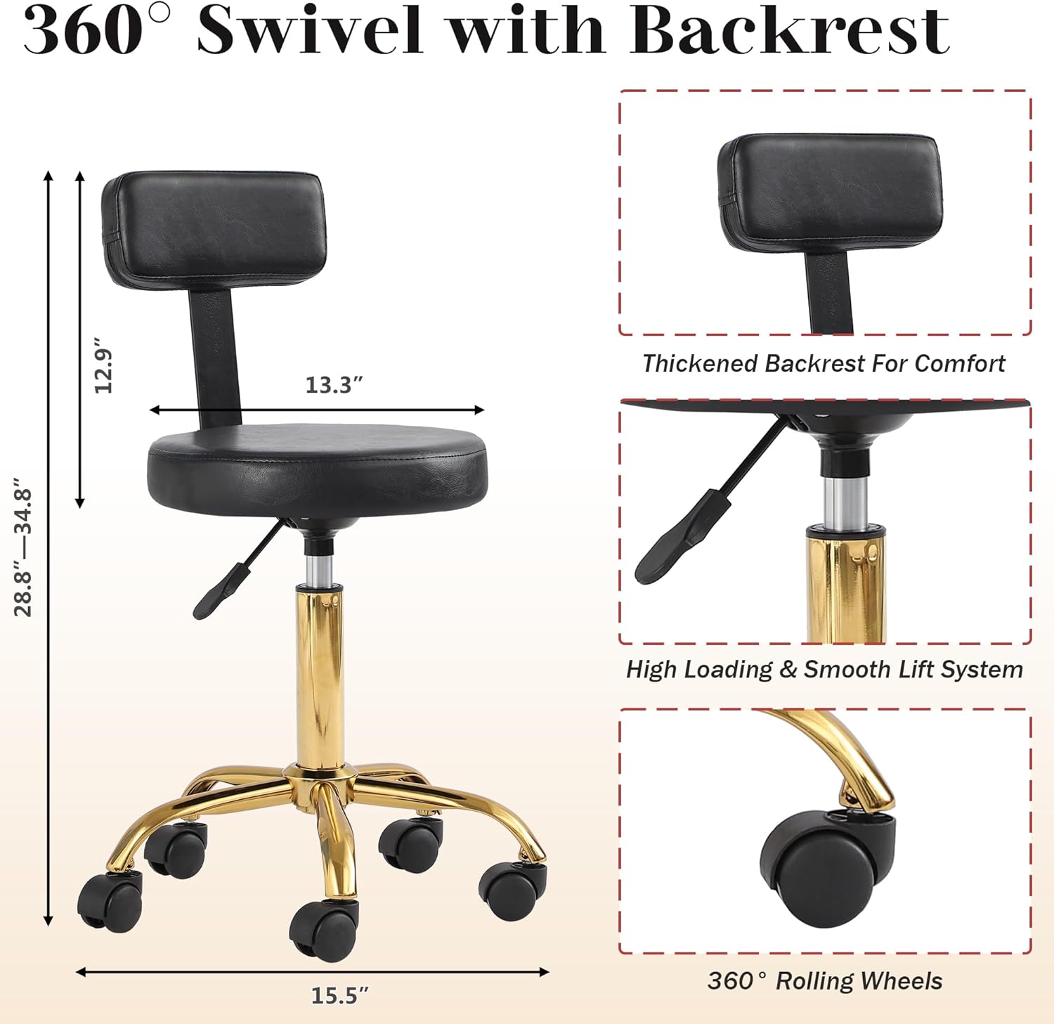 Pedicure Station No Plumbing, Hydraulic Pedicure Chair for Nail Tech, Height Adjustable Reclining Pedicure Station Unit, 360 Degree Swivel Foot Spa Chair with Massage Foot Bath (Black-Sliver)