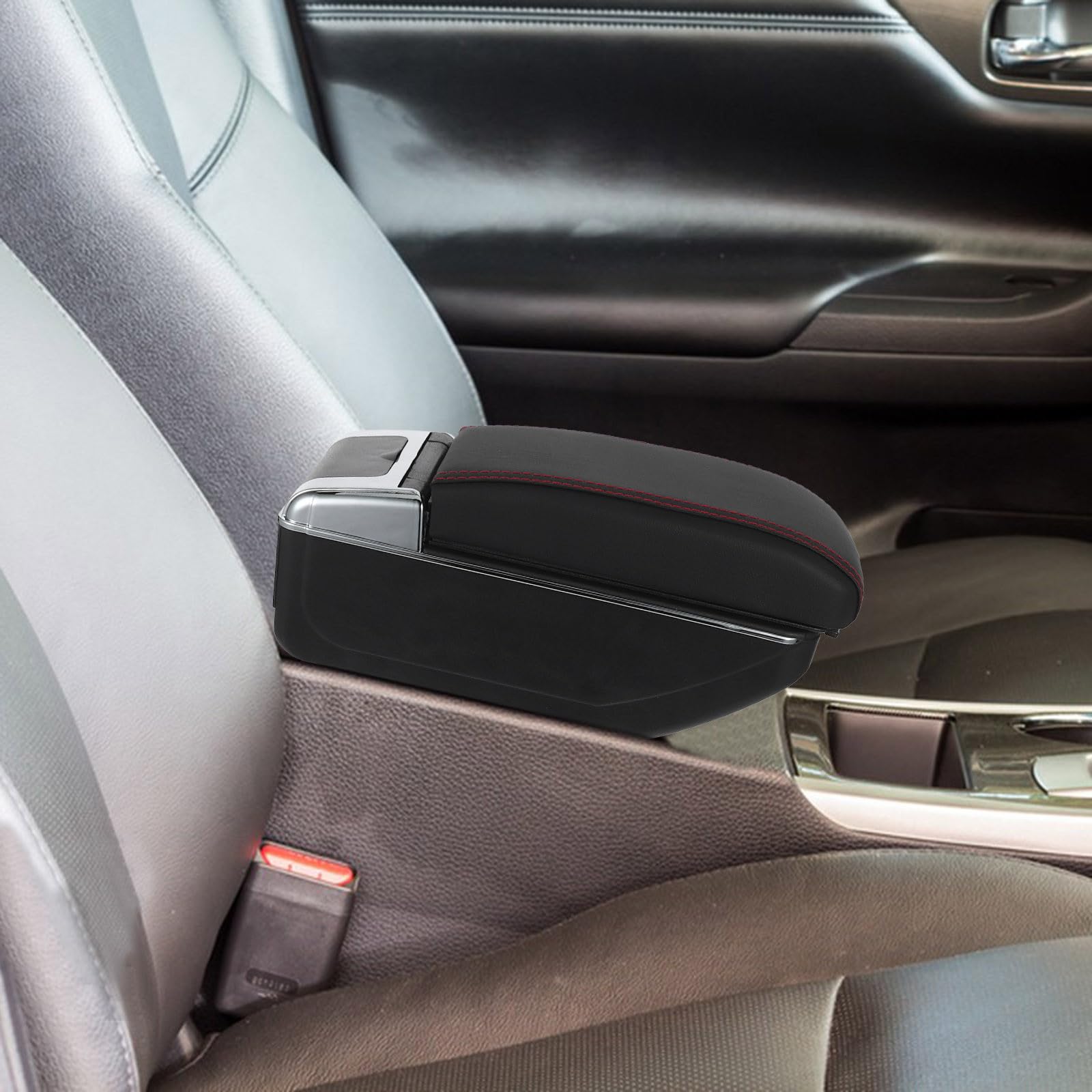 Accoudoir de Voiture Rangement, Largeur Réglable, Plastique Noir