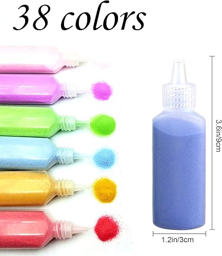 Miniatura 2 de Niurewan 38 piezas de arte de arena, botellas de arte de arena de colores de 1.25 onzas, kit de arte de arena y manualidades, arena escénica para