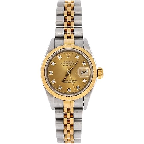 Rolex, Pre-Loved Oyster Perpetual Datejust Automatic Watch Stainless Steel and Yellow Gold with Diamond Markers 26, Silver