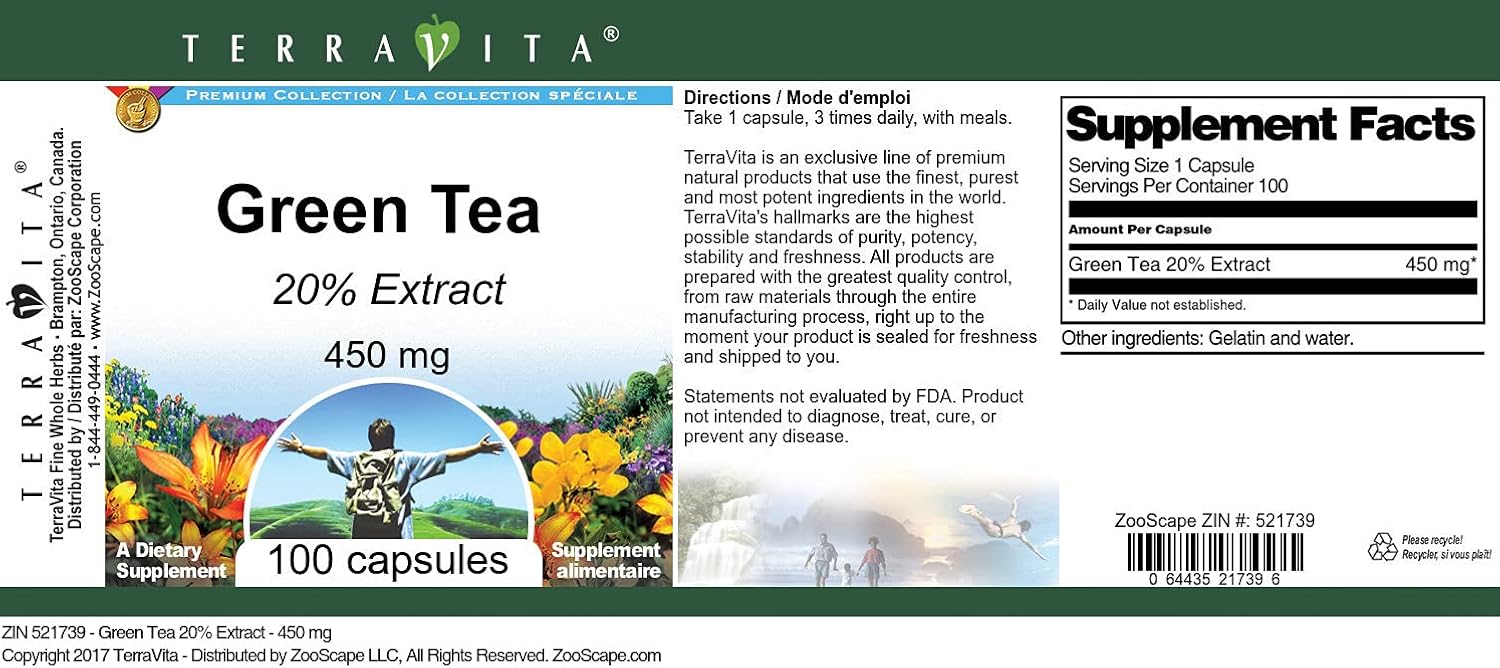 Green Tea 20% - 450 mg (100 Capsules, ZIN: 521739)
