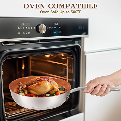 Miniatura 6 de Sartén de cerámica, sartén antiadherente de 9.5 pulgadas sin PFAS, PTFE o PFOA, sartén de cerámica con base de acero inoxidable para todas las