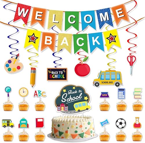Suministros para el regreso a clases, 54 unidades, pancarta de bienvenida para fiesta, globos, decoración de tartas, para el aula, celebrando el