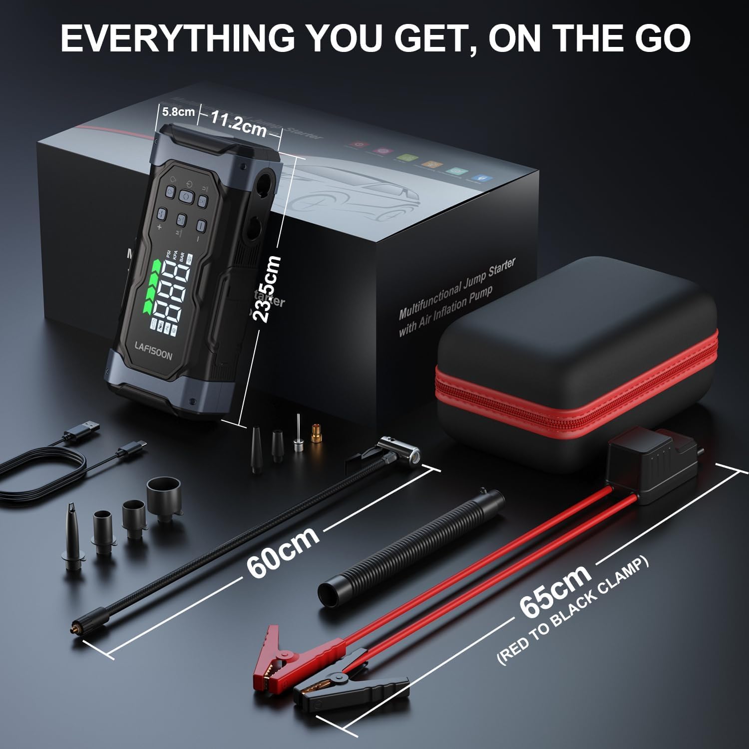 Close-up of the Featou V8 Jump Starter's 3.3-inch smart display