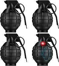 Sratte 4 Pcs Plastic Hand Grenades with Realistic Sound Effects and Flashing Light, Fake Toy Grenades Military Toys for Army Role Play Prop (Black)