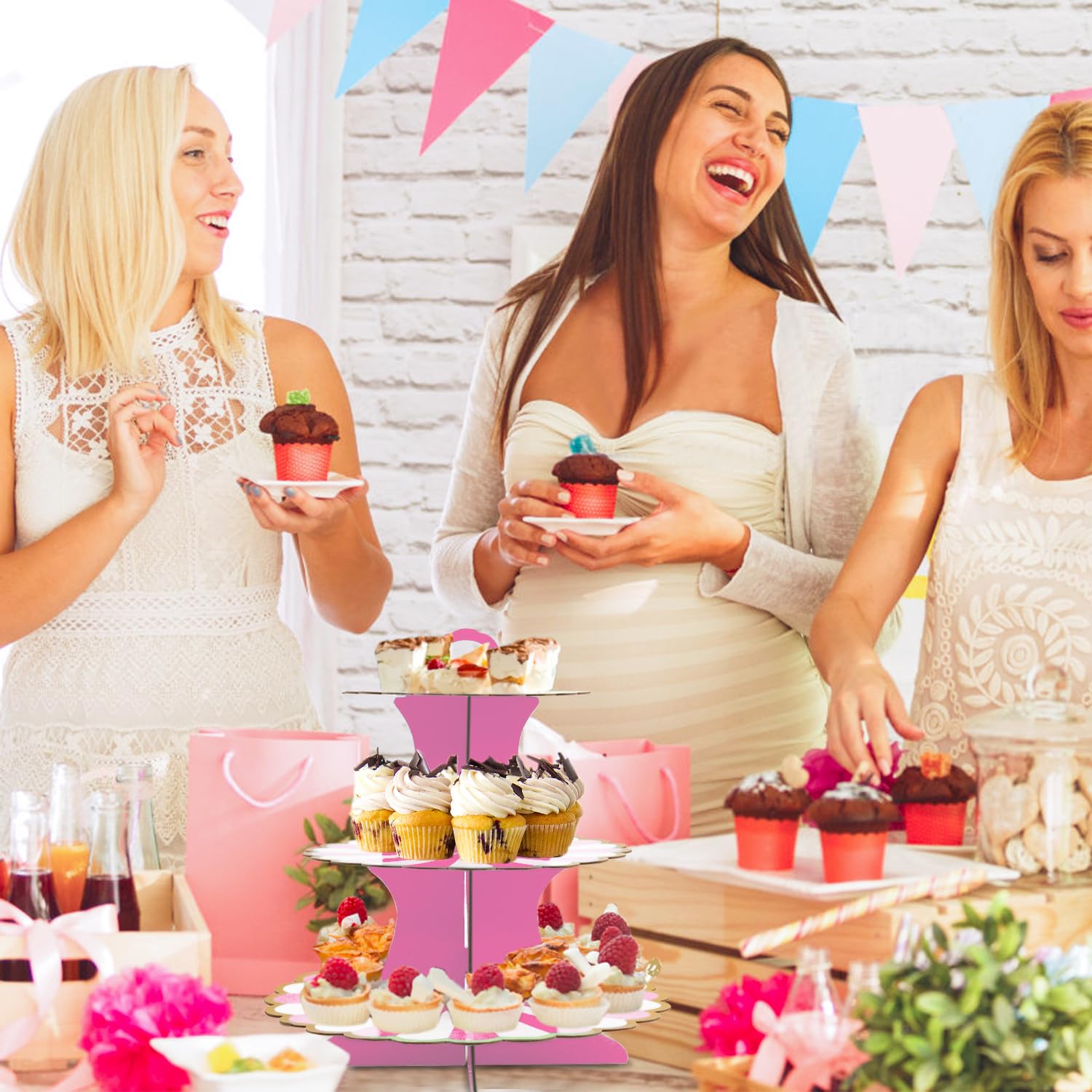 Alzata A 3 Piani Per Cupcake In Cartone Oro Rosa - 24 Cupcake - Supporto Per Torte, Buffet, Caramelle, Compleanni E Matrimoni