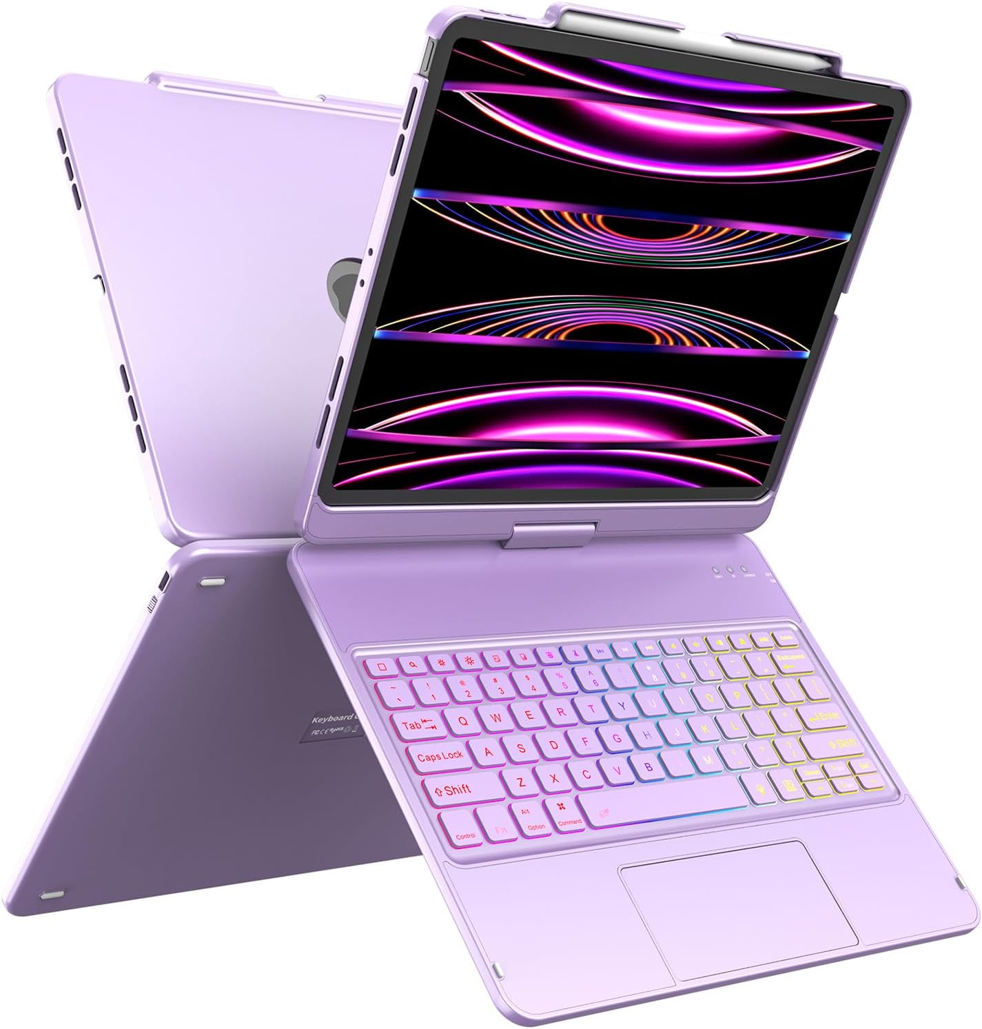 Keyboard Case for iPad Air 13 inch (M4/M3/M2, 2026/2025/2024), Multi-Touch Trackpad Backlit Keyboard for iPad Pro 12.9 (6th, 5th, 4th, 3rd Gen)-360° Protective Case with Pencil Holder (Purple)