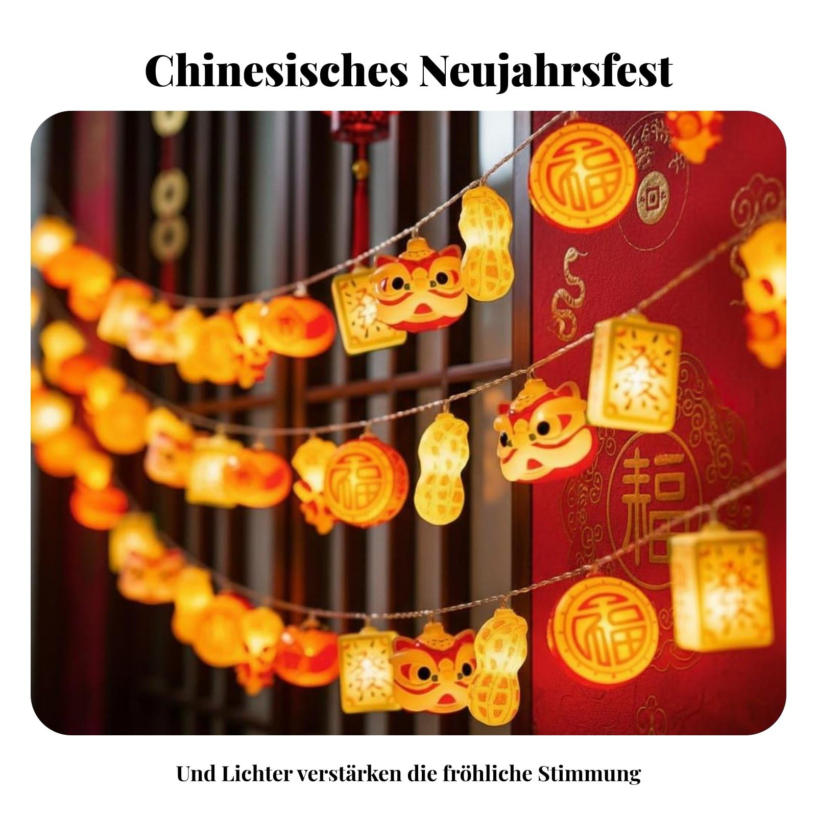 rockible Chinesisches Neujahr Balkon, Jahr der Schlange, Fu-Zeichen, Mix-Design, 10 Meter, B-Modell 6 Elemente Gemischt, USB-Betrieben