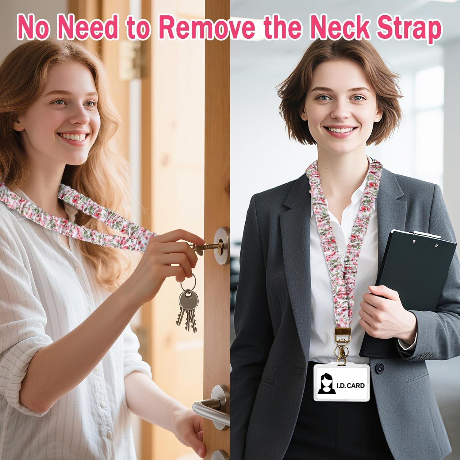 Scrunchie Lanyard Teacher lanyards for Id Badges Keys Stretchy Lanyards for Teachers Lanyard with Clip Retractable - Image 3