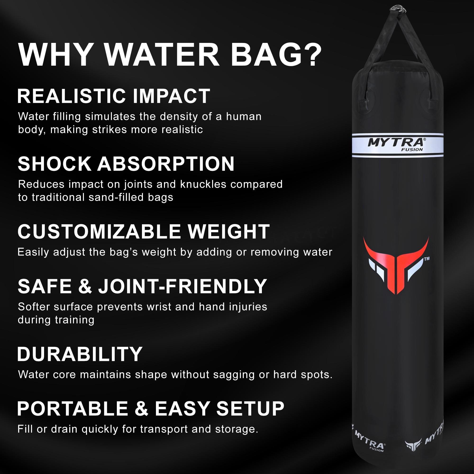 Sacco da boxe ad acqua per adulti – Nero resistente da appendere (1,5 m / 1,8 m) – Sacco da allenamento riempito d’acqua per boxe, kickboxing, MMA, Muay Thai e sollievo dallo stress