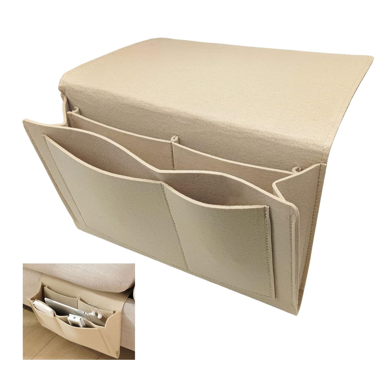 YSFVNP Bedside Organiser, Bedside Storage Caddy Canvas Bedside Hanging Storage Bed Pockets Baskets Bedside Pocket for Home Office School Dorm Hospital (Cream-Coloured)