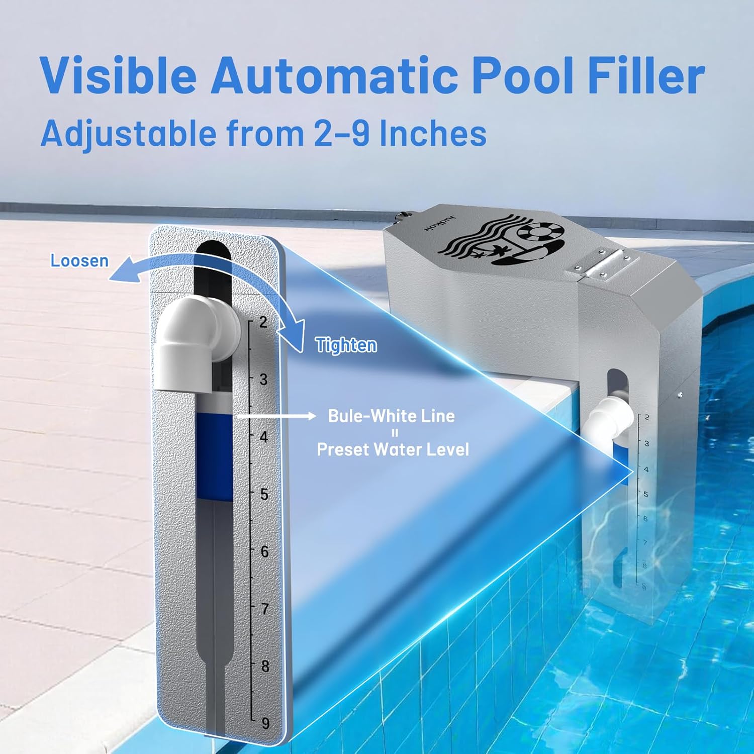 Automatic Pool Filler, Metal Construction with Anti-Corrosion Coating, 2 to 9 Inch Visual Water Level Adjustment, Pool Water Leveler Auto Fill, Pool Stuff, Swimming Accessories