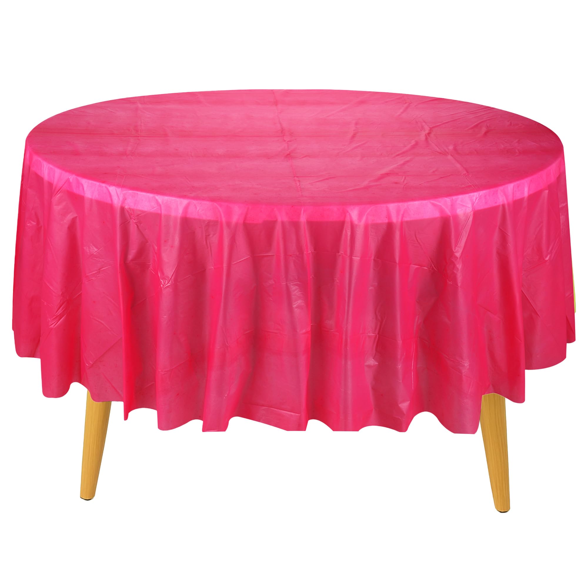 WedDecor 84 Inch 6 Pack Round Plastic Table Cloth, Waterproof Disposable Table Cover For Indoor and Outdoor Use, For Parties, Birthdays, Picnic, Banquet, Hot Pink