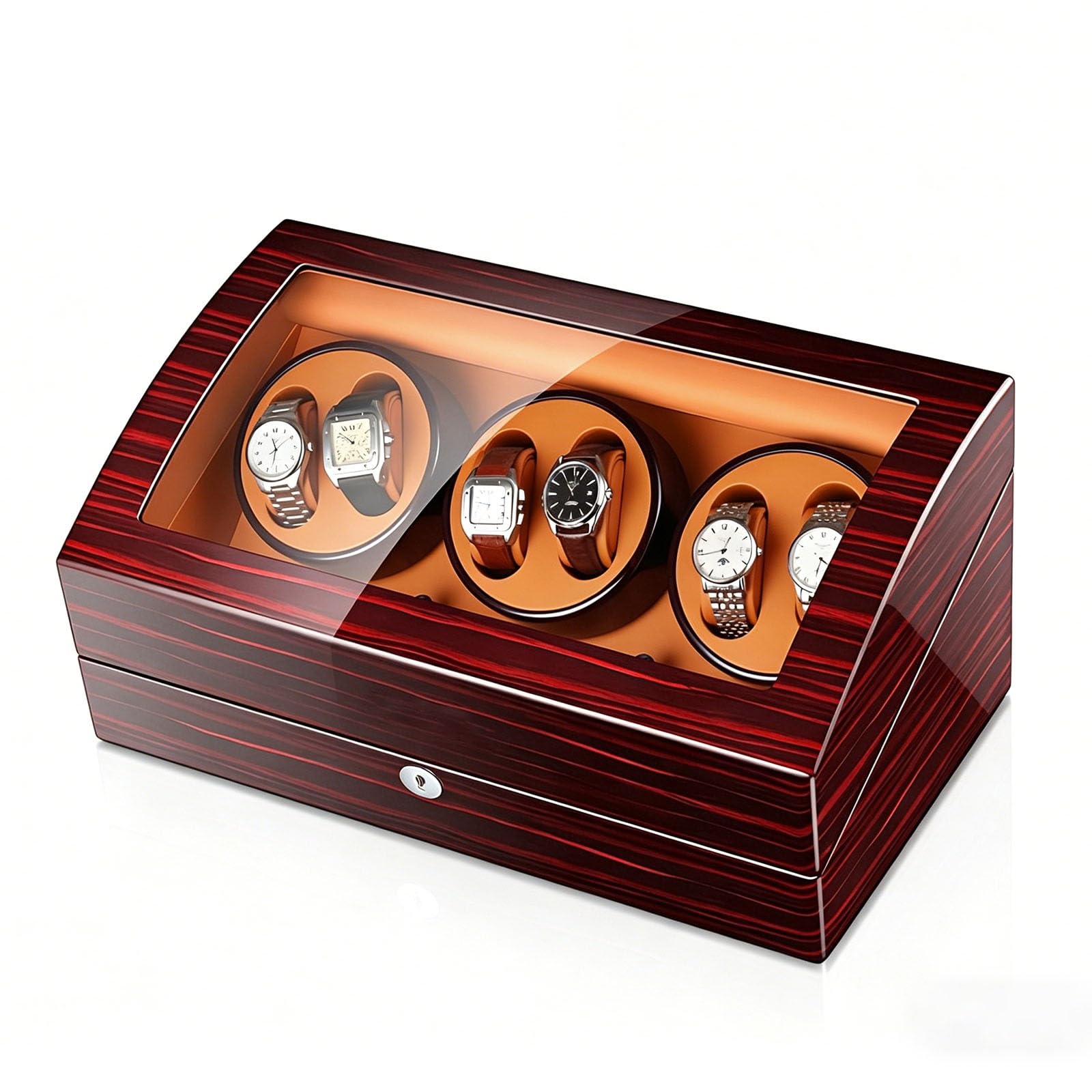 Rotomat na 6 Zegarków i 7 Dodatkowych Slotów, Automatyczne Pudełko | Na Zegarki z Lakierowanego Drewna, Watch Winder z LED, Organizer na Zegarki Mechaniczne Premium(Ebony+Brown)