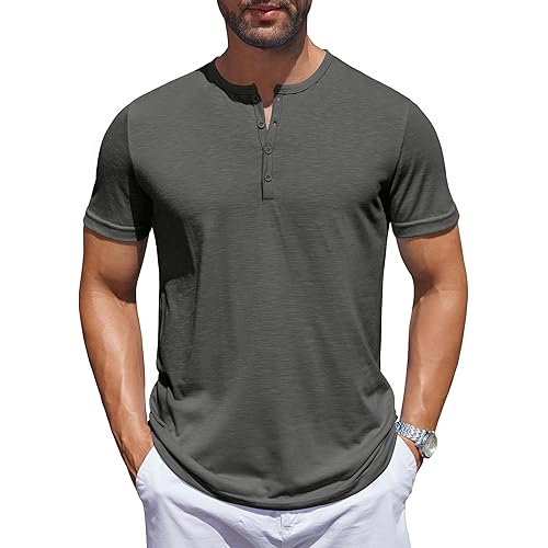 COOFANDY Men's Henley Shirts Short Sleeve Collarless Button T-Shirt Fashion Casual Basic Tee Tops