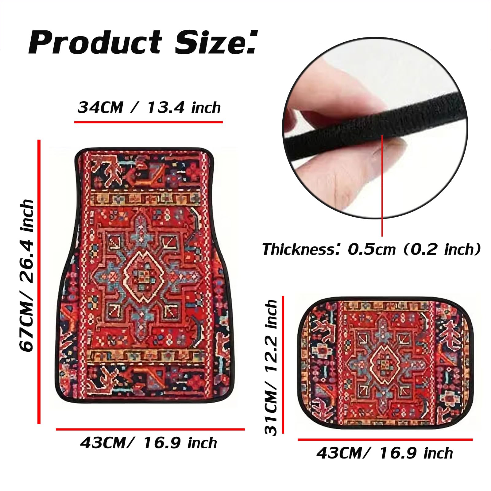 Car Floor Mats Non-Slip Automotive Floor Mats All-Weather Front Rear Car Floor Foot Mat Sets of 4 Pieces Foot Mats Rugs Carpet for Car Trucks SUV Sedans (Red)