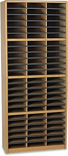 Safco Productos Value Sorter Organizador de literatura, 72 compartimentos 7131MO, roble medio, carcasa de acero de grado comercial, estantes de