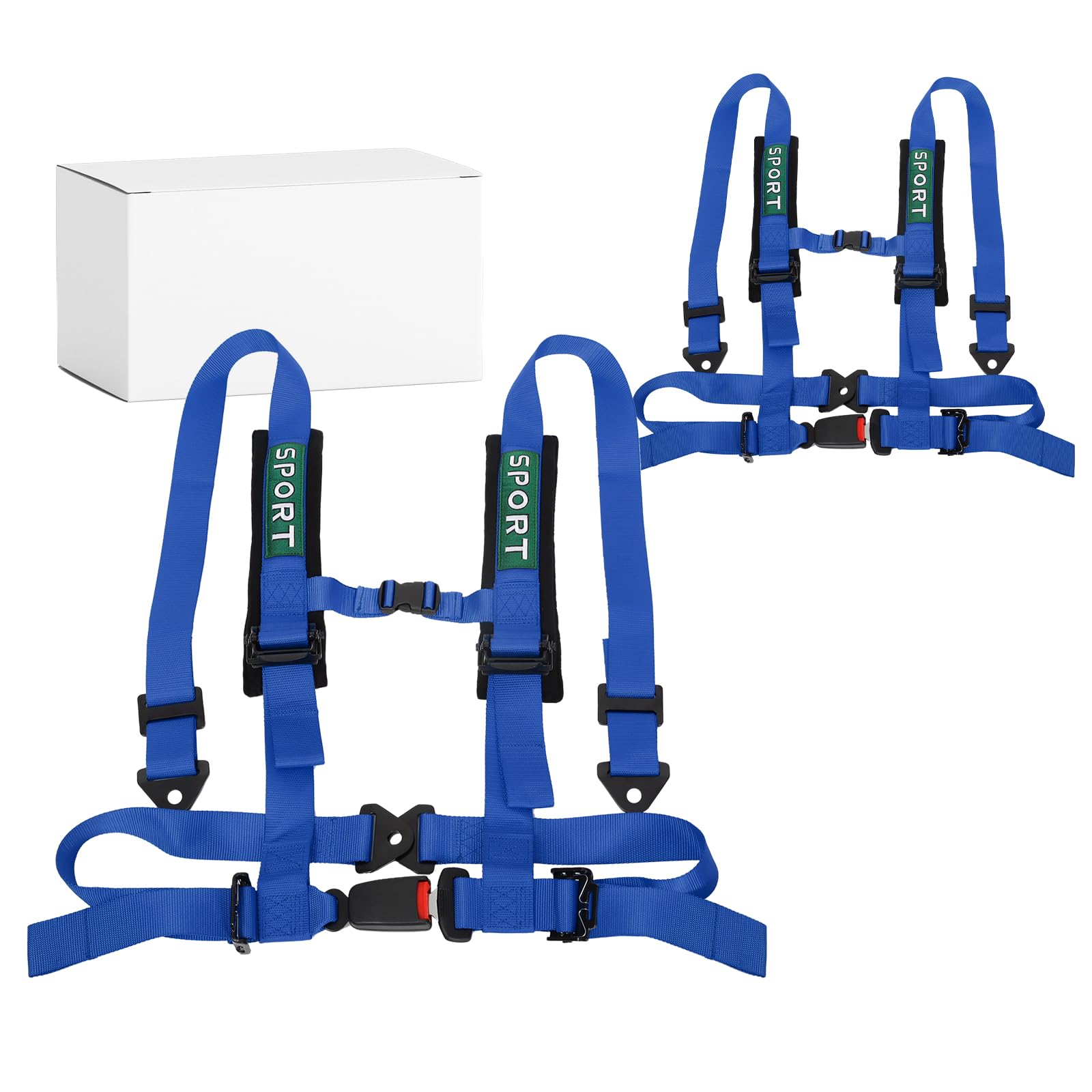 2Pcs 4 Point Racing Harness With Padding Heavy Duty Buckle Upgraded 2 Inch Straps UTV Harness 4 point Universal Adjustable for Adults Easy Install, Blue