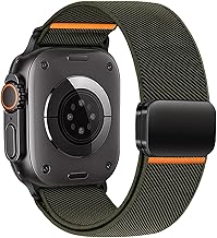 Stretchy Elastic Sport Strap Compatible with Apple Watch Ultra 3/2/1 49mm 46mm 45mm 44mm, Magnetic Nylon Band for iwatch Series 11/10/9/8/7/6/5/4/3/SE (Military Green)