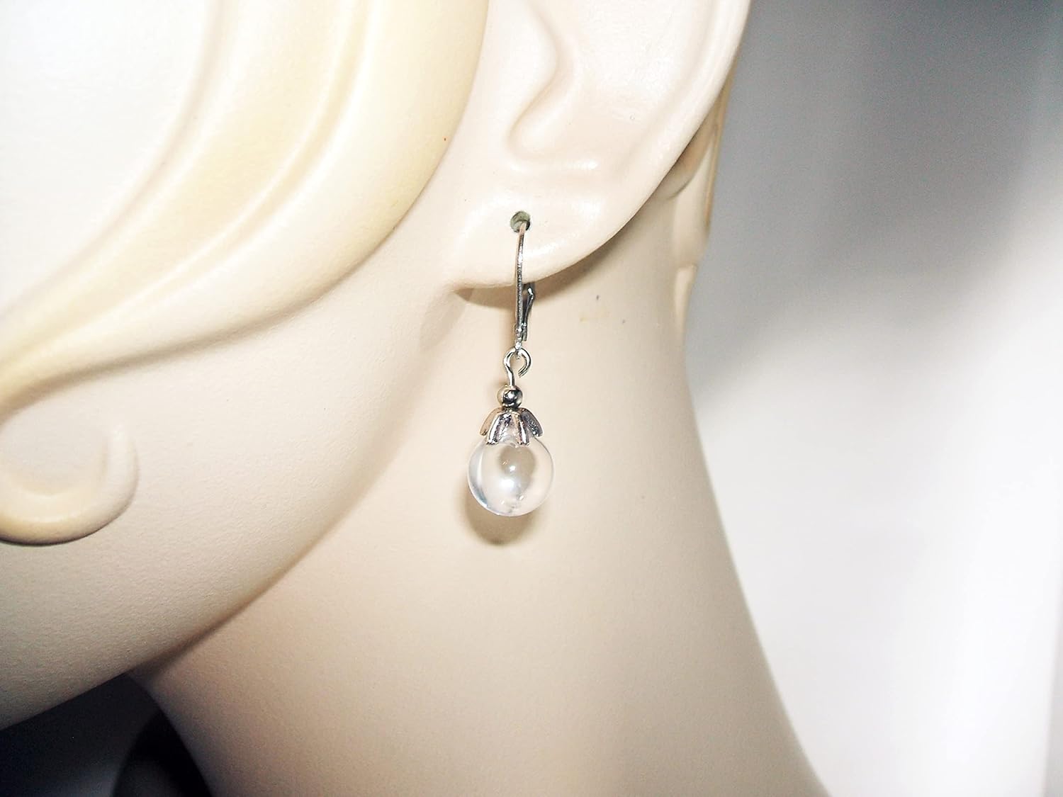 ART DECO POOLS OF LIGHT Earrings Silver Pltd Glass Crystal Orb Drops Minimalist