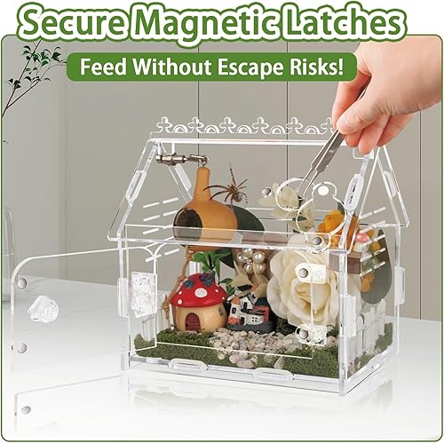 Magnetic Acrylic Terrarium Kit - 5.9"x3.9"x5.1" Jumping Spider Enclosure/Tarantula Cage with Secure Magnetic Latches, Ventilation & Escape-Proof Design - Reptile/Chameleon/Mantis Habitat