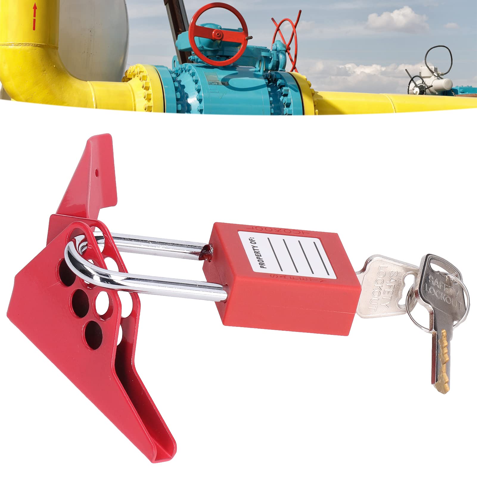 BuyWeek Serrure de Robinet à Tournant Sphérique, Verrouillage de Vanne à Bille de Poignée de Pipeline Industriel avec Cadenas de 38 mm pour Métallurgie, Alimentation en Vapeur, Alimentation en Eau