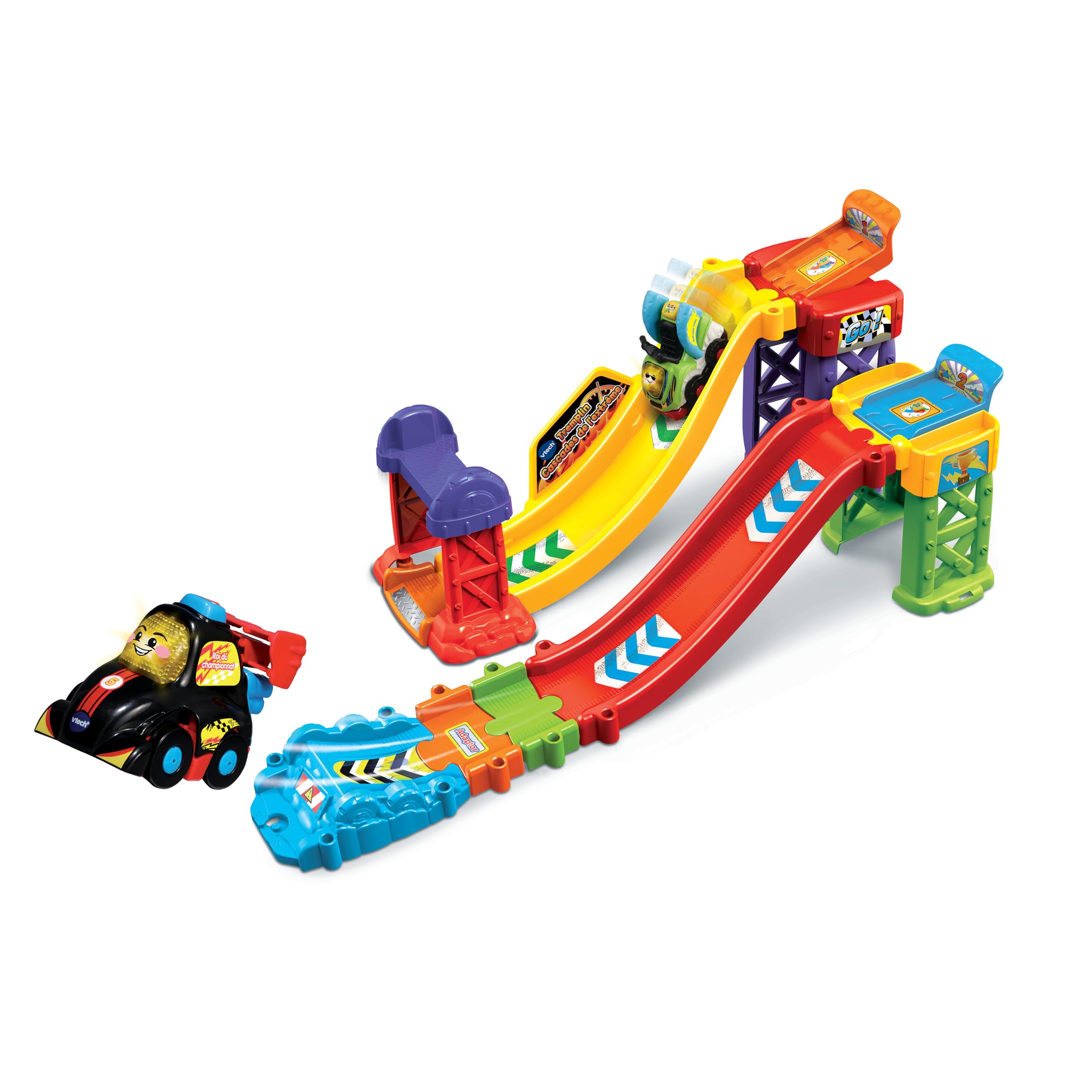VTech - Tut Tut Bolides - Tremplin Cascades De L'Extrême Et Lucas, Roi du Championnat, 1 Univers De Jeu- 1 Voiture - Version FR