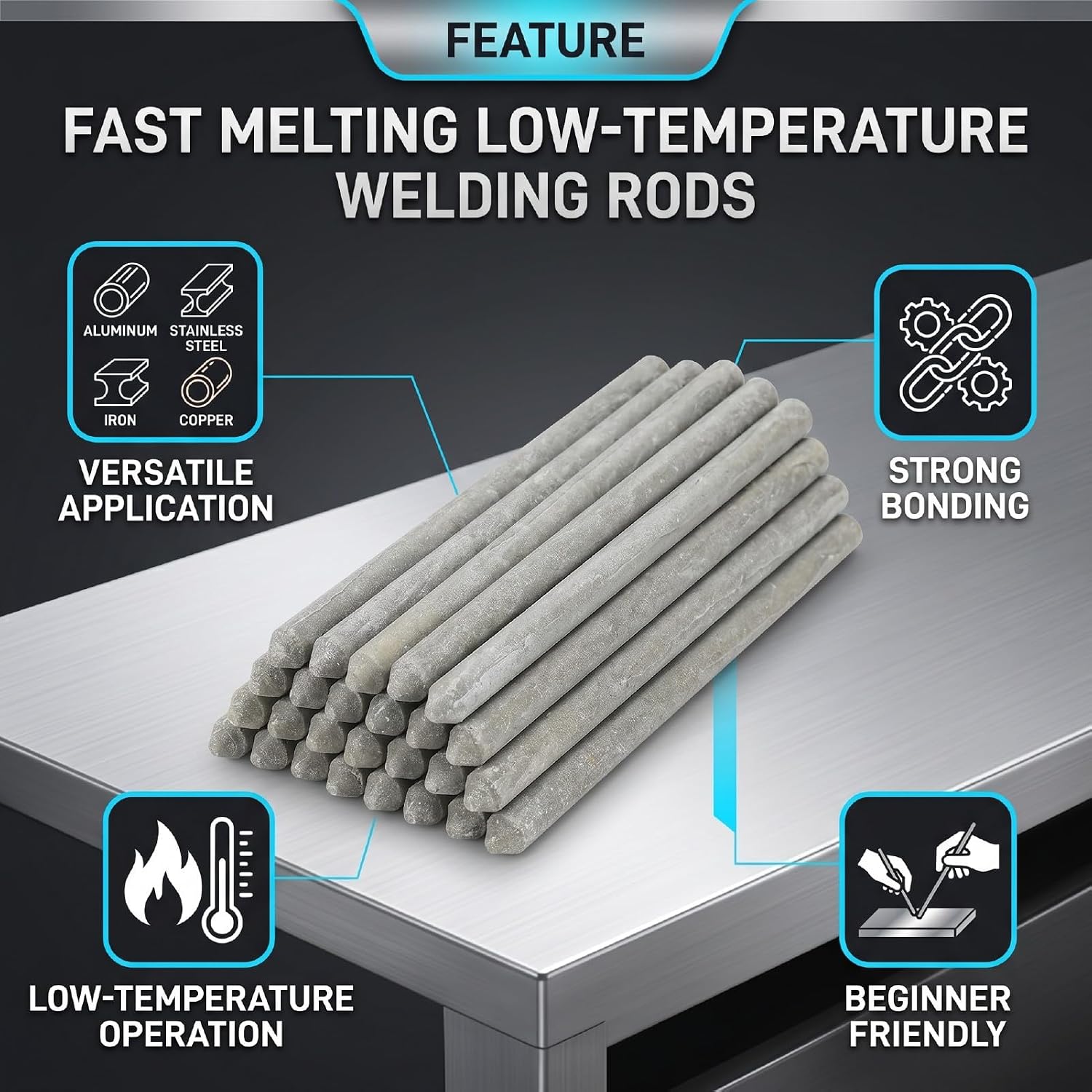 Fafeicy 24PCS Universal Welding Rod Low Temperature Fast Melting for Aluminum Stainless Steel Iron Copper Repairs DIY Home Use