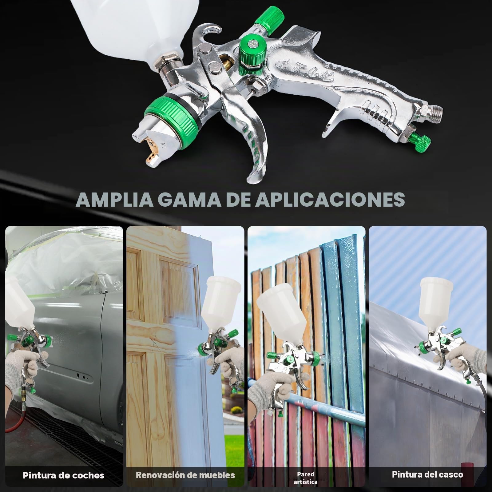 Kit de Pistola de Pintura HVLP con 4 Boquillas, Pistola Pintura Compresor Paredes y Techos Pistola Pulverizadora de Gravedad con Boquillas de 1.4&1.7&2.0&2.5 mm y Accesorios para Pintura