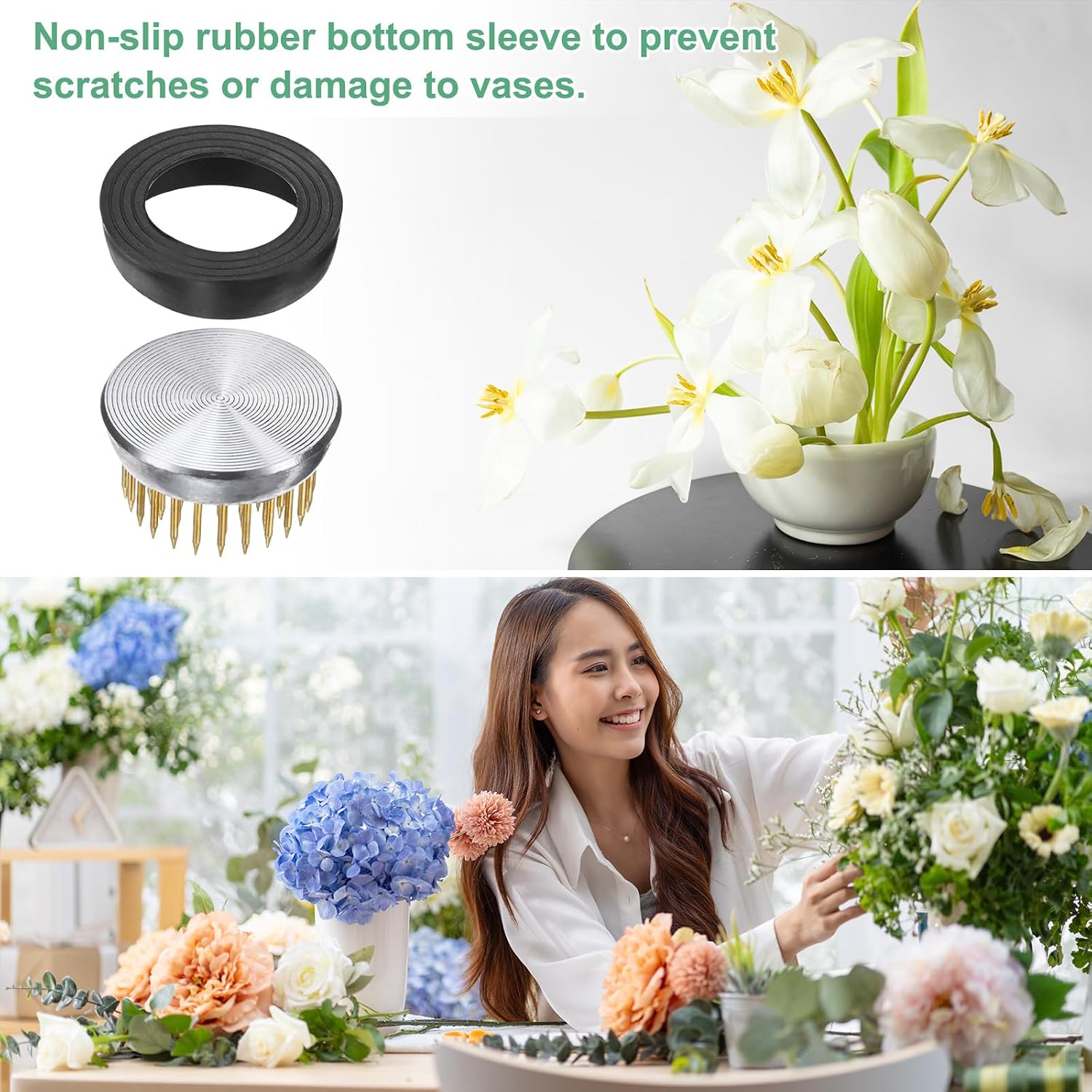 M METERXITY 18-Pack Flower Frog 1.3" Round Brass Flower Pins Flower Frog Holder Flower Arranger W Rubber Base Floral Frog for Arrangements Vase/Plant Decoration/Home Decor [1.1cm Pins]